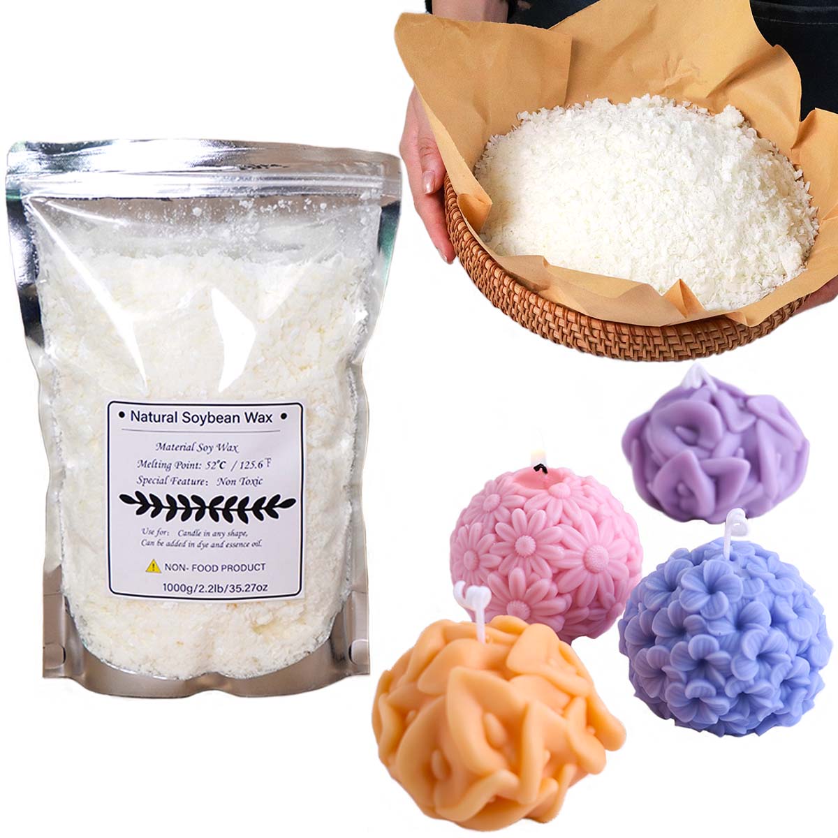 Candle Making Raw Material - 100/250/500/1000g Natural Soy Wax Flake DIY